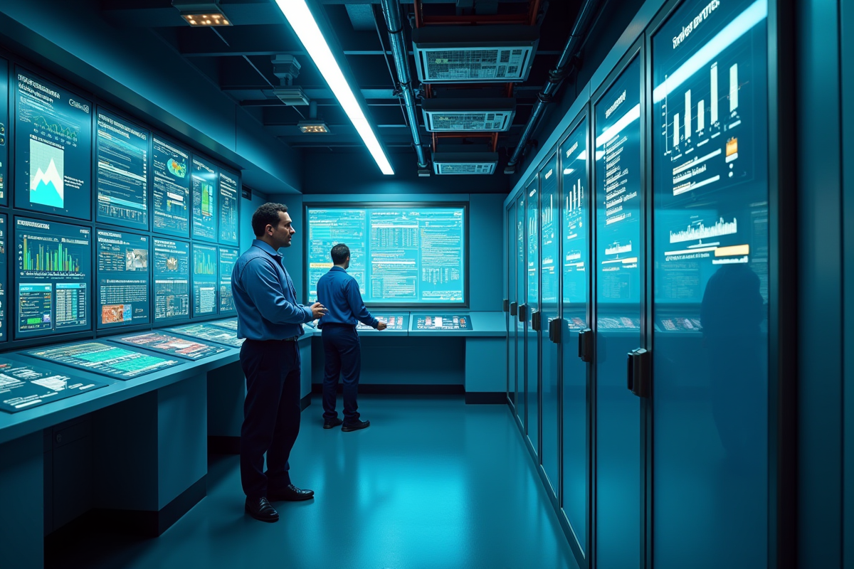 Vue intérieure de batteries d énergie avancées et panneaux de contrôle