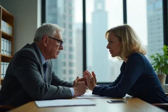 Deux collègues en débat dans un bureau moderne