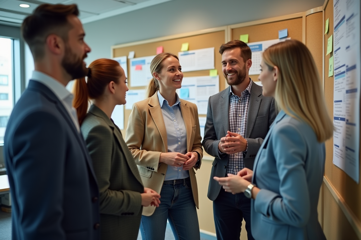 Groupe de collègues discutant du planning de vacances
