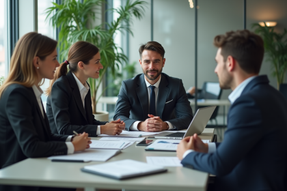 Groupe de professionnels en réunion dans un bureau moderne