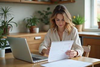 Femme organisée planifiant ses vacances à la maison