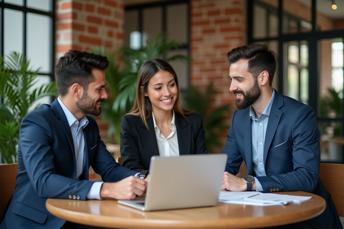 Groupe diversifié de professionnels en discussion autour d