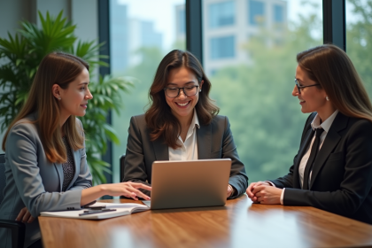 Groupe de professionnels en réunion dans un bureau moderne