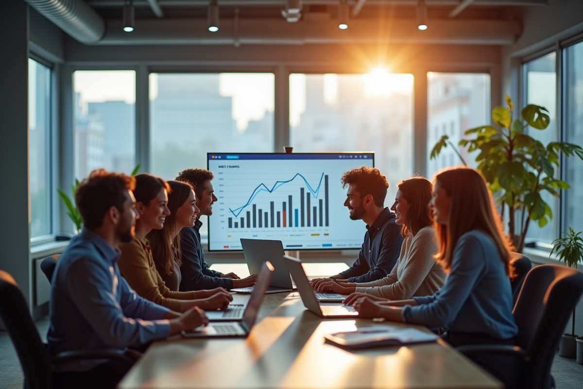 Groupe de professionnels analysant la croissance du trafic web