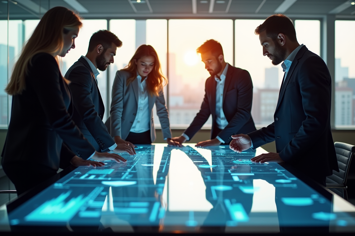 Groupe de professionnels en réunion dans un bureau moderne