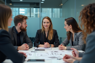 Groupe de professionnels en réunion dans un bureau moderne