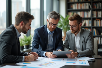 Groupe de professionnels en réunion dans un bureau moderne