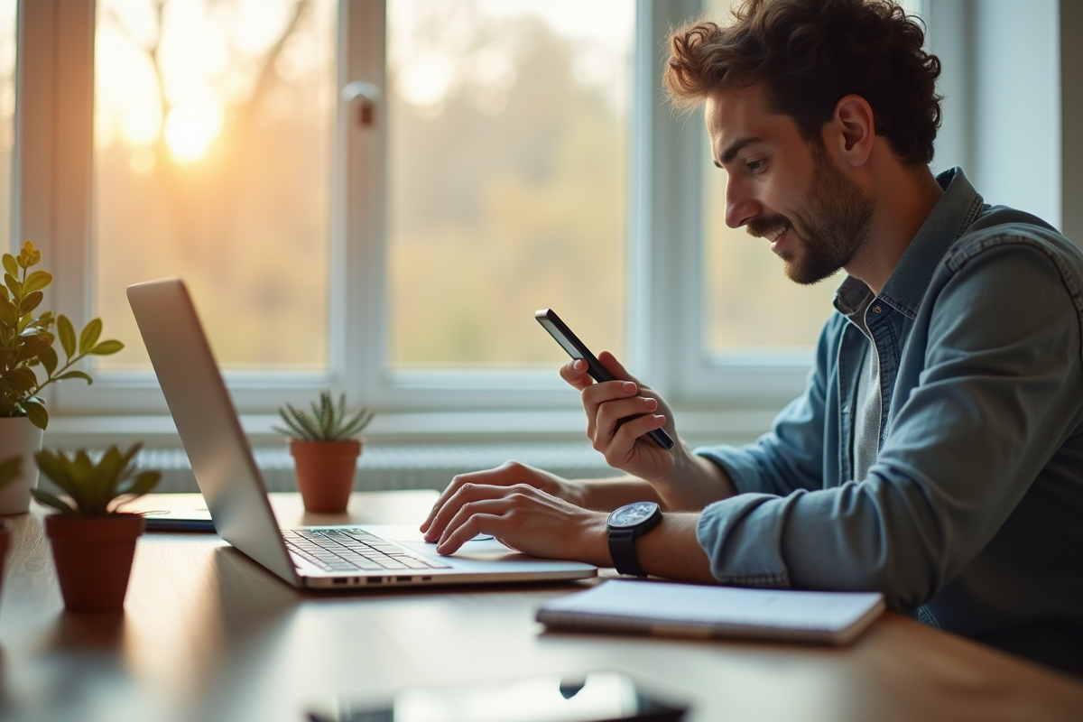 Jeune entrepreneur travaillant dans un bureau lumineux
