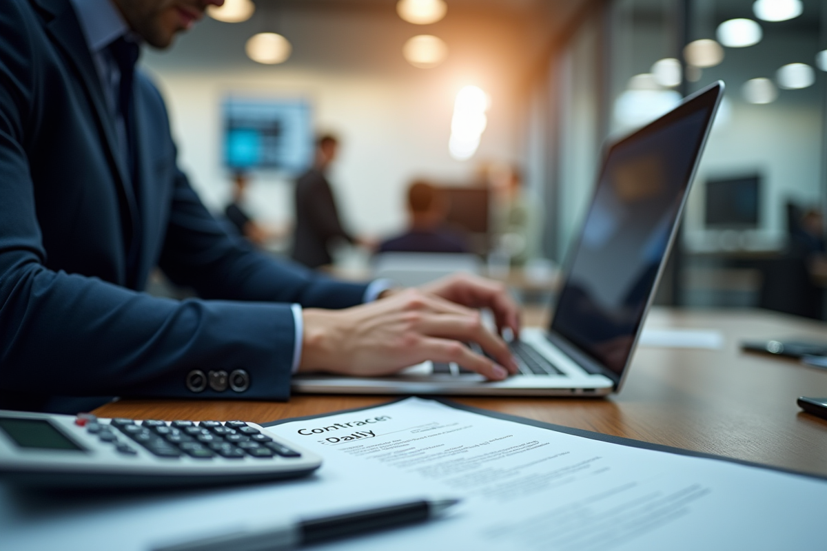 Journaliste au bureau moderne avec ordinateur et documents