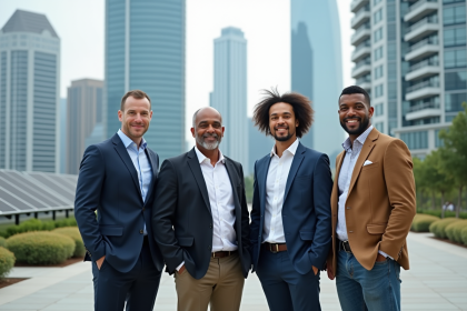 Quatre professionnels divers repr&eacute;sentant l'&eacute;conomie urbaine