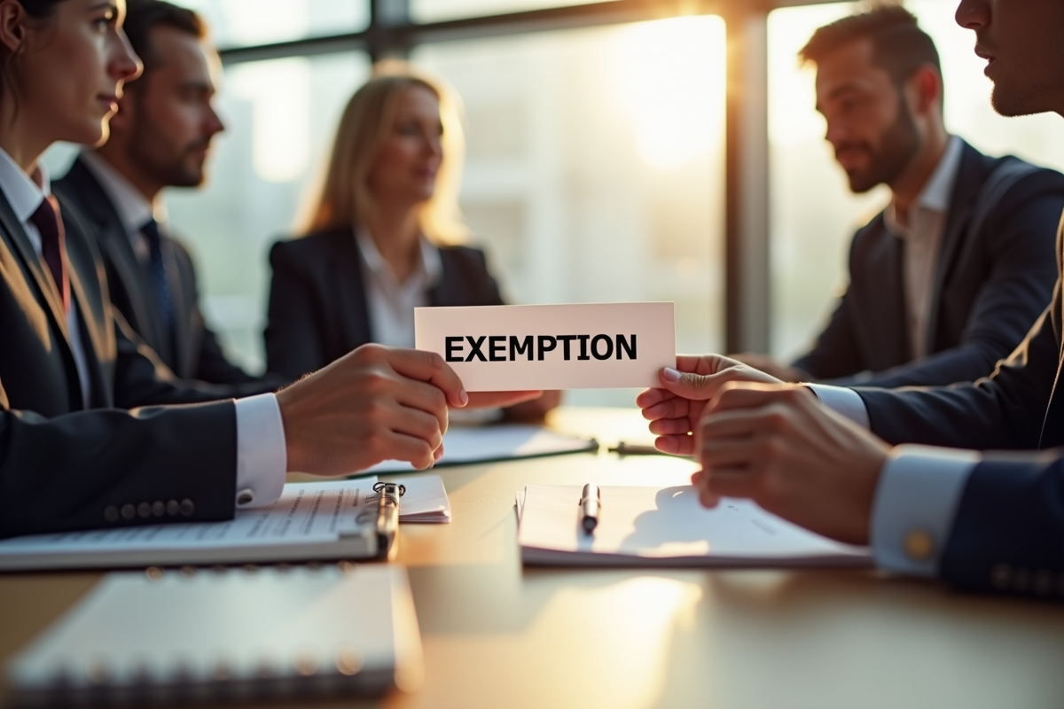 Réunion professionnelle avec documents estampes exemption