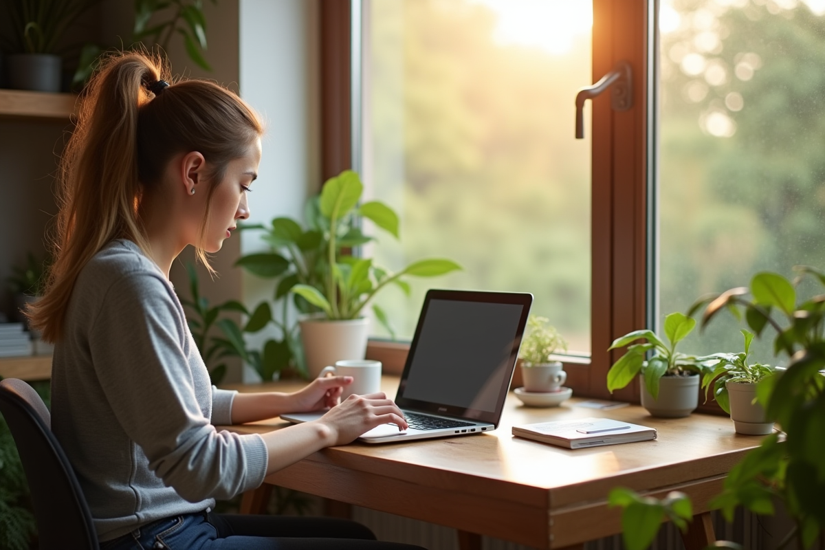 Jeune professionnel travaillant à domicile avec un ordinateur